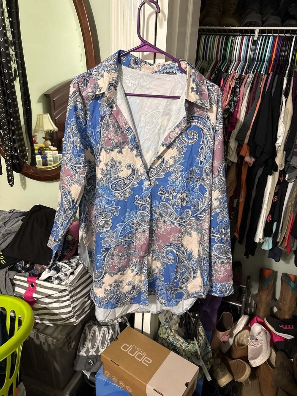 Zanzea Women's Paisley Print Long Sleeve Button Down Shirt Size 1XL